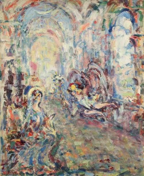 Paul KRON (1869-1936)
L?Annonciation.Huile sur toile.Signée en bas à gauche.81 x 65 cm