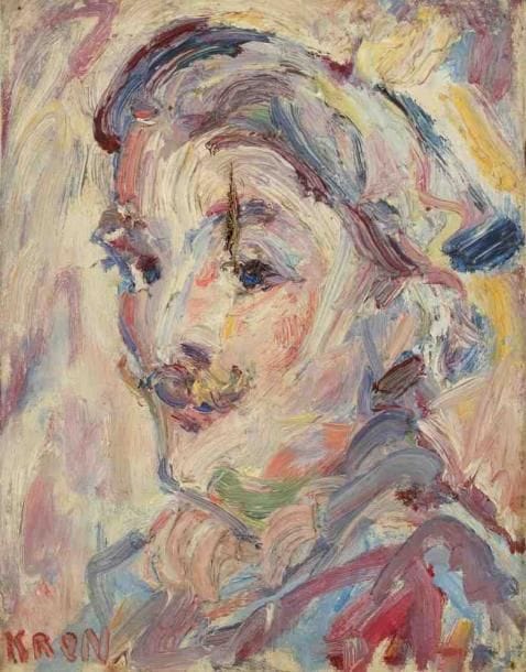 Paul KRON (1869-1936)
Autoportrait au bonnet bleu.Huile sur toile.Signée en bas à gauche.(Accident).35 x 27 cm