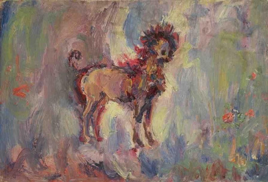 Paul KRON (1869-1936)
Le caniche.Huile sur toile.Non signée.27 x 41 cm