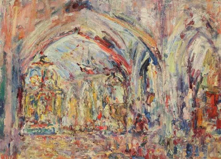 Paul KRON (1869-1936)
Intérieur d?église au Croisic.Huile sur toile.Signée en bas à gauche.Étiquettes d?exposition au dos.65 x 92 cm