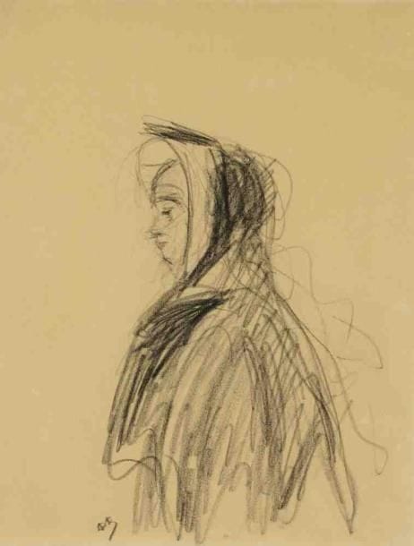 Paul KRON (1869-1936)
Femme de profil.Fusain.Monogrammé en bas à gauche.31 x 24 cm