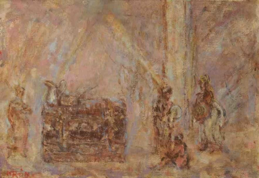 Paul KRON (1869-1936)
Scène d?intérieur.Huile sur toile.Signée en bas à gauche.27 x 41 cm
