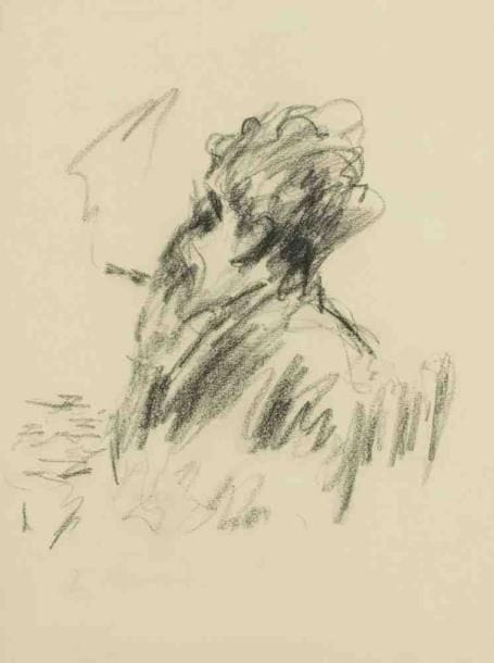 Paul KRON (1869-1936)
Le fumeur.Fusain.Non signé.33 x 25 cm