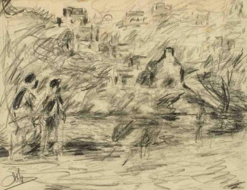 Paul KRON (1869-1936)
Paysage de Normandie.Fusain.Monogrammé en bas à gauche.31 x 41 cm