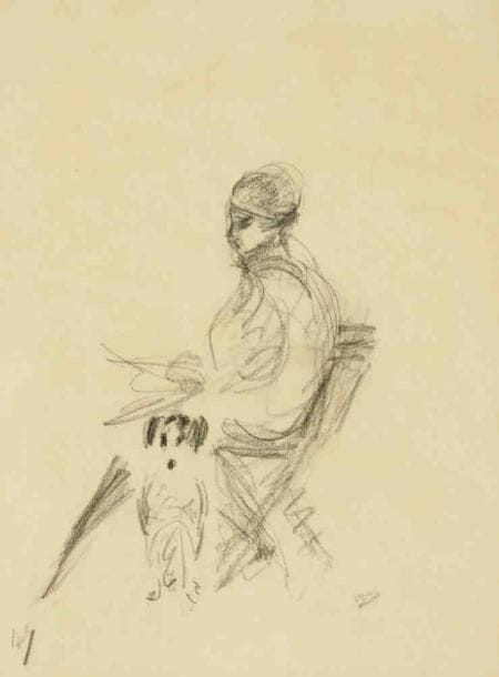 Paul KRON (1869-1936)
Femme au chien.Fusain.Monogrammé en bas à gauche.33 x 25 cm