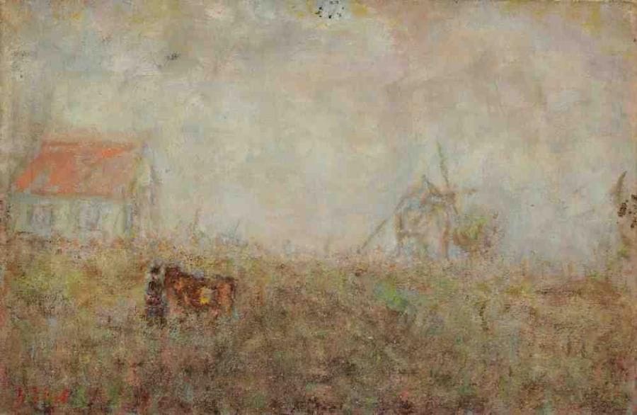 Paul KRON (1869-1936)
Ferme et moulin.Huile sur toile.Signée en bas à gauche.27 x 41 cm
