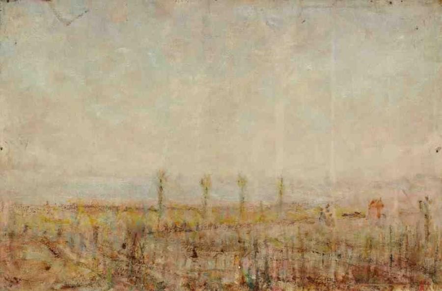 Paul KRON (1869-1936)
Paysage aux quatre arbres.Huile sur toile.Signée en bas à droite.27 x 41 cm