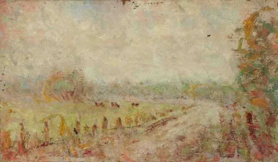 Paul KRON (1869-1936)
Le chemin.Huile sur toile.Non signée.(Petits accidents).27 x 46 cm