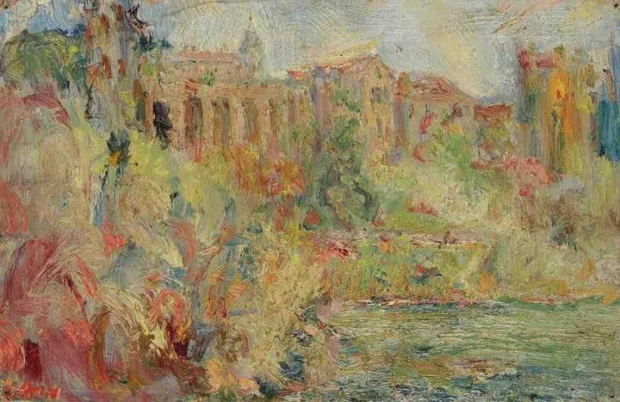 Paul KRON (1869-1936)
Bord de mer (Saint-Tropez ?).Huile sur toile.Signée en bas à gauche.27 x 41 cm