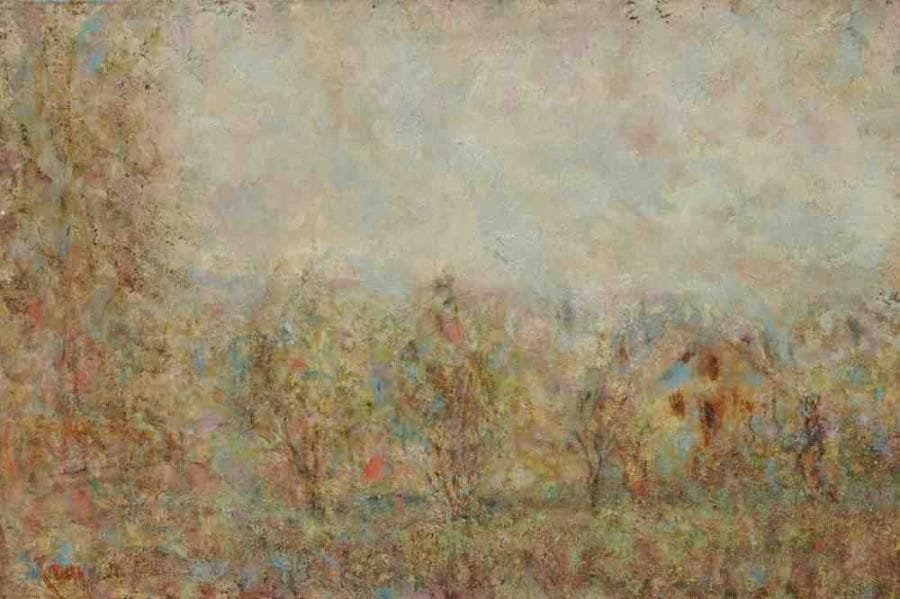 Paul KRON (1869-1936)
Petite maison sous les arbres.Huile sur toile.Signée en bas à gauche.27 x 41 cm
