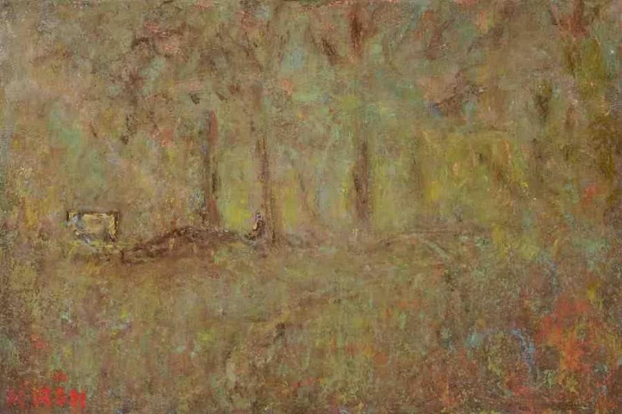 Paul KRON (1869-1936)
Sous-bois.Huile sur toile.Signée en bas à gauche.27 x 41 cm