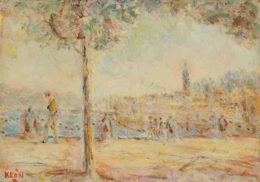 Paul KRON (1869-1936)
Promenade au bord de l?eau.Huile sur toile.Signée en bas à gauche.38 x 54 cm