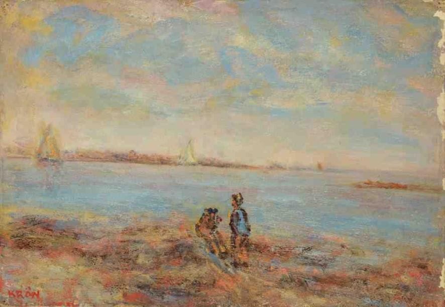 Paul KRON (1869-1936)
Bord de mer en Bretagne.Huile sur toile.Signée en bas à gauche.(Manques).38 x 54 cm