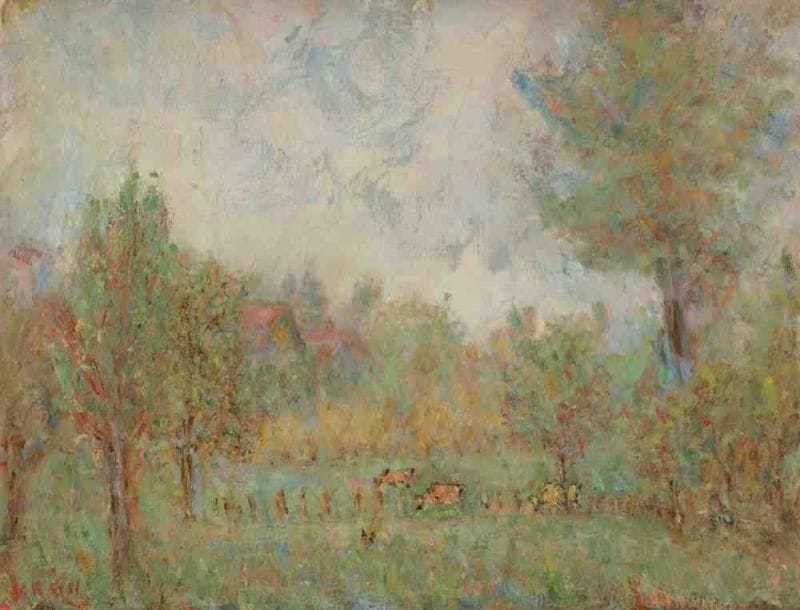 Paul KRON (1869-1936)
Vaches au pré.Huile sur toile.Signée en bas à gauche.46 x 61 cm