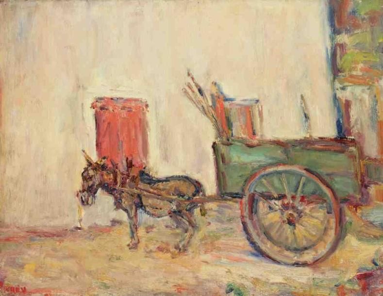 Paul KRON (1869-1936)
La charrette du peintre.Huile sur toile.Signée en bas à gauche.50 x 65 cm