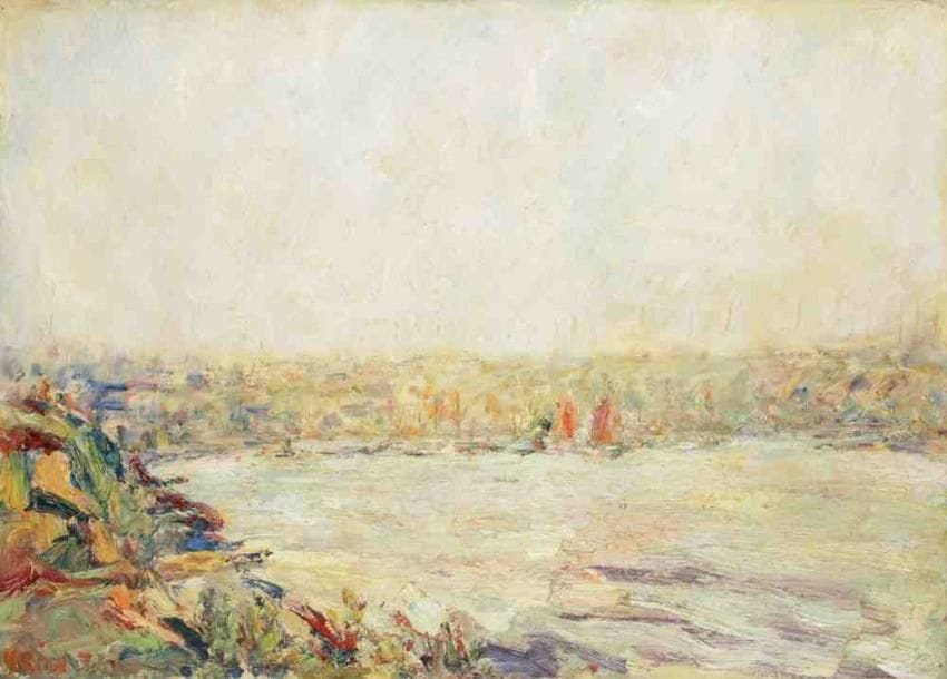 Paul KRON (1869-1936)
Les voiles roses en Bretagne, 1932.Huile sur toile.Signée et datée en bas à gauche.65 x 92 cm