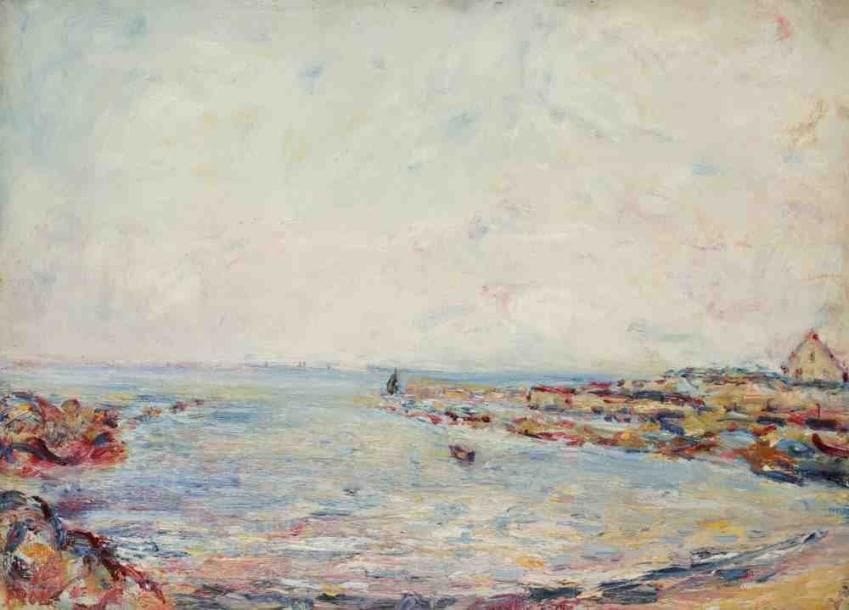 Paul KRON (1869-1936)
Bord de mer en Bretagne.Huile sur toile.Signée en bas à gauche.(Petits manques).65 x 92 cm