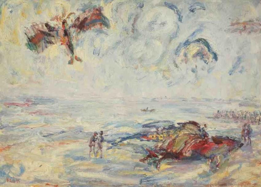 Paul KRON (1869-1936)
Le cerf-volant au bord de la mer.Huile sur toile.Signée en bas à gauche.65 x 92 cm