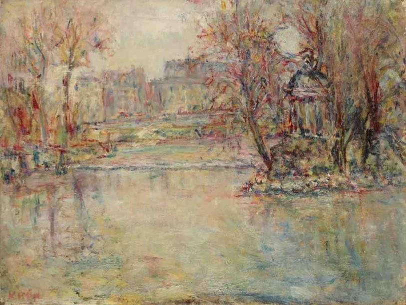Paul KRON (1869-1936)
Le temple d?Amour.Huile sur toile.Signée en bas à gauche.(Manques).46 x 61 cm