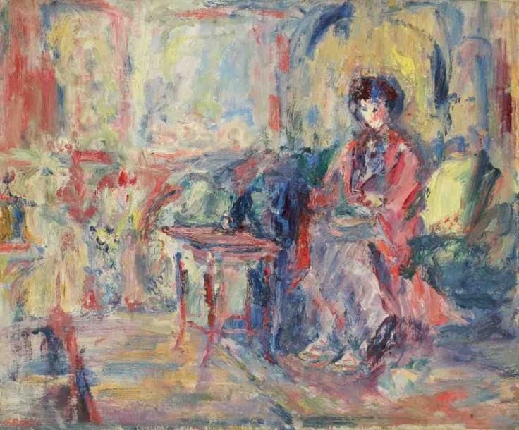 Paul KRON (1869-1936)
Femme assise au guéridon.Huile sur toile.Signée en bas à gauche.60 x 73 cm