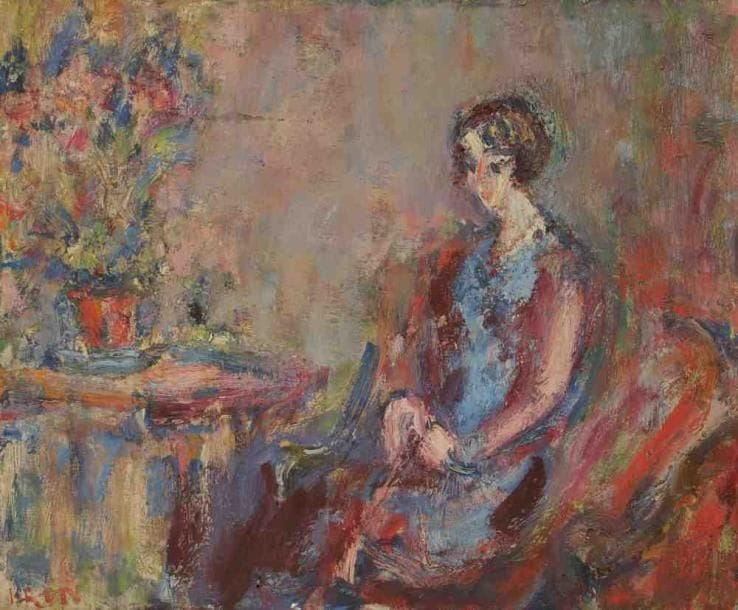 Paul KRON (1869-1936)
Jeune fille en bleu.Huile sur toile.Signée en bas à gauche.(Petit manque).60 x 73 cm