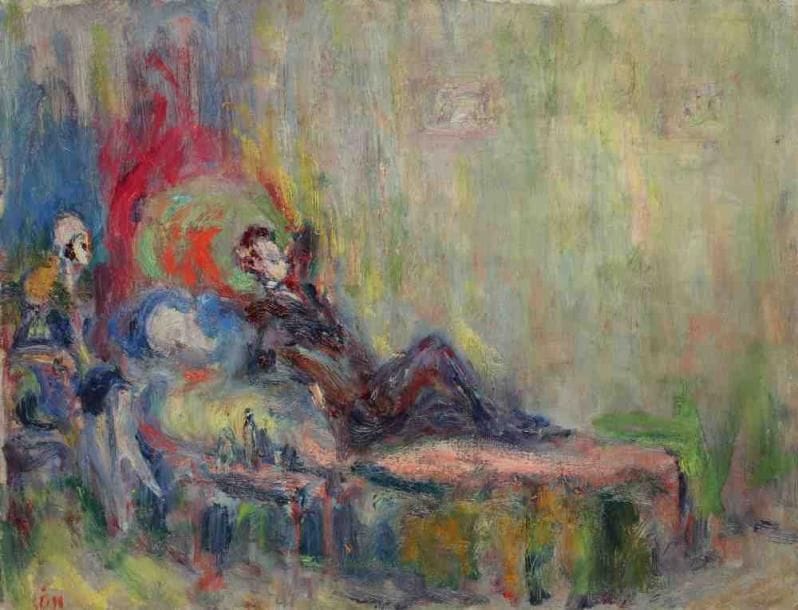 Paul KRON (1869-1936)
Duo sur canapé.Huile sur toile.Signée en bas à gauche.46 x 61 cm