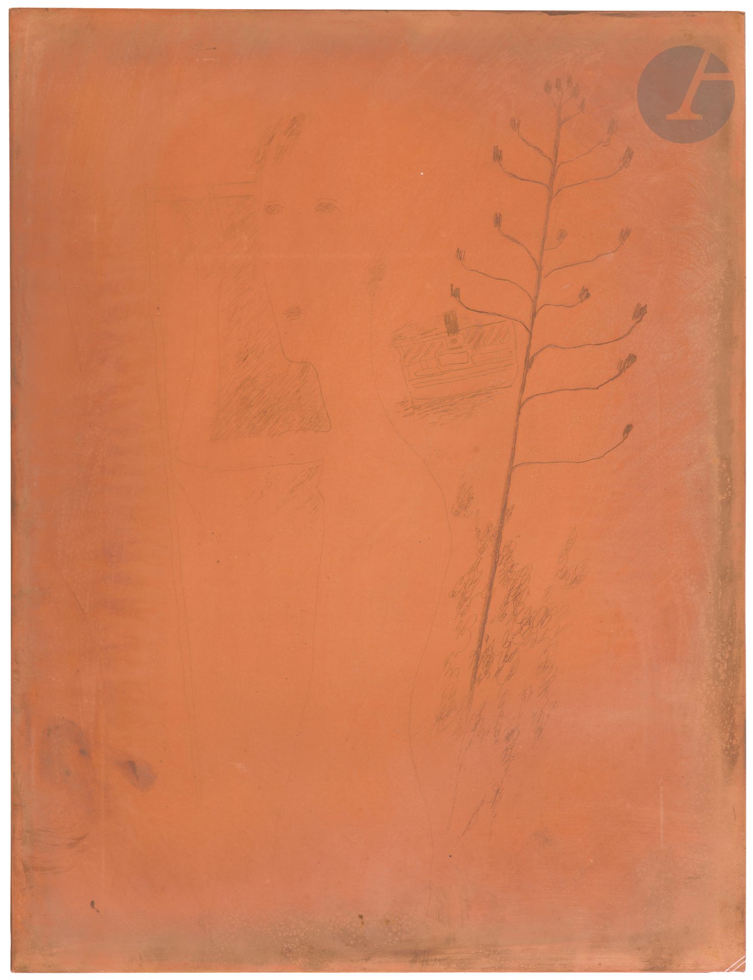 Joseph Sima (Josef Šíma, dit) (1891-1971)
Femme nue de profil vers la gauche, un bras levé, un arbre à sa droite. (Pl. pour l’album Paris, textes de Ph. Soupault et al., Prague, Aventinum, 1927). Cuivre gravé à l’eau-forte. 270x330. Signé «Sima» et daté «1927» en bas à droite. Encré et verni. Biffé de deux traits de burin dans l’angle inférieur droit.

Provenance:
Atelier Leblanc, imprimeur.