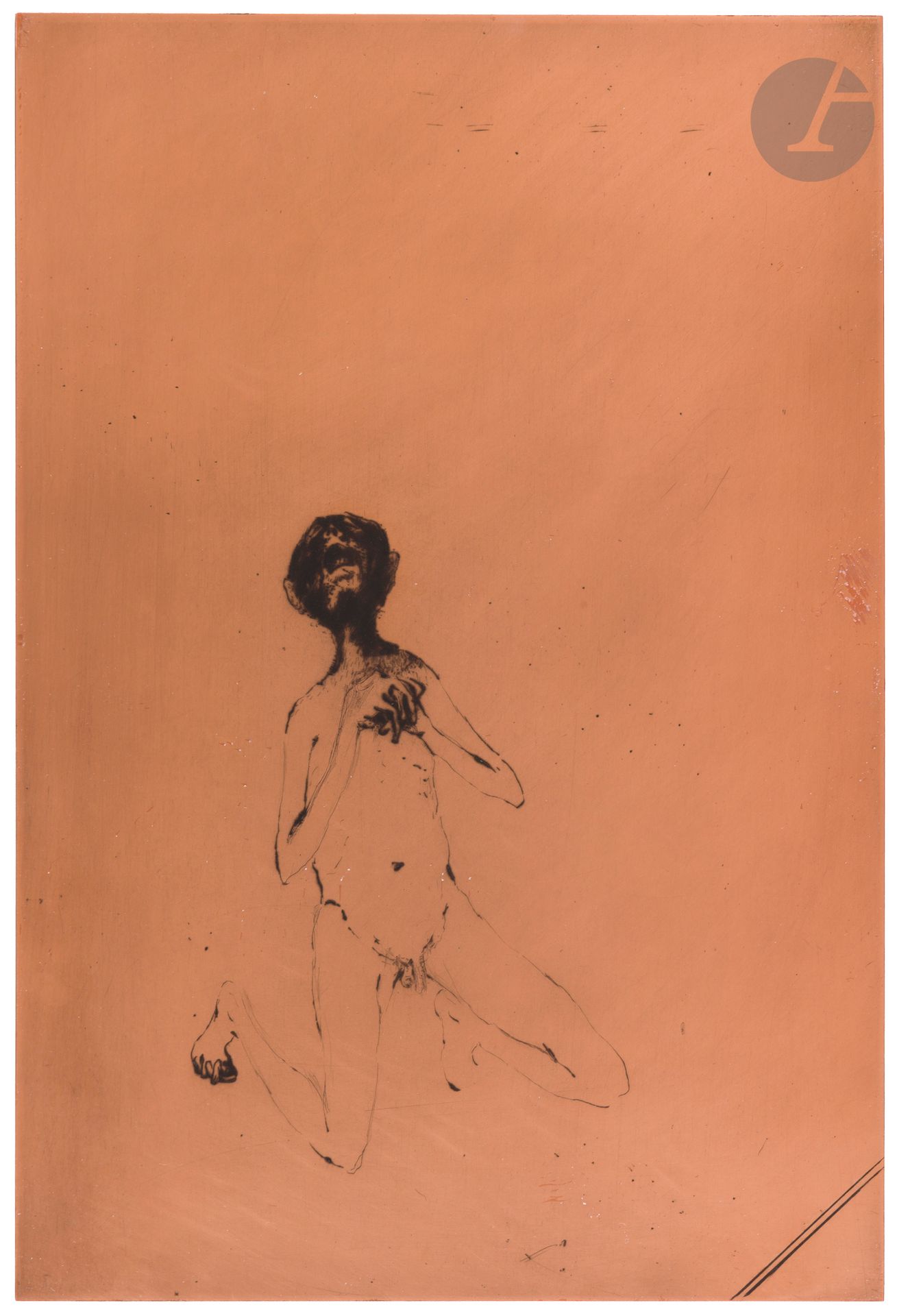 Zoran Mušič (1909-2005)
Nous ne sommes pas les derniers. 1957. Cuivre gravé à la pointe sèche. 280x380. Frélaut257. Encré et verni. Biffé de deux longs traits de burin dans l’angle inférieur droit.

Provenance:
Atelier Leblanc, imprimeur.