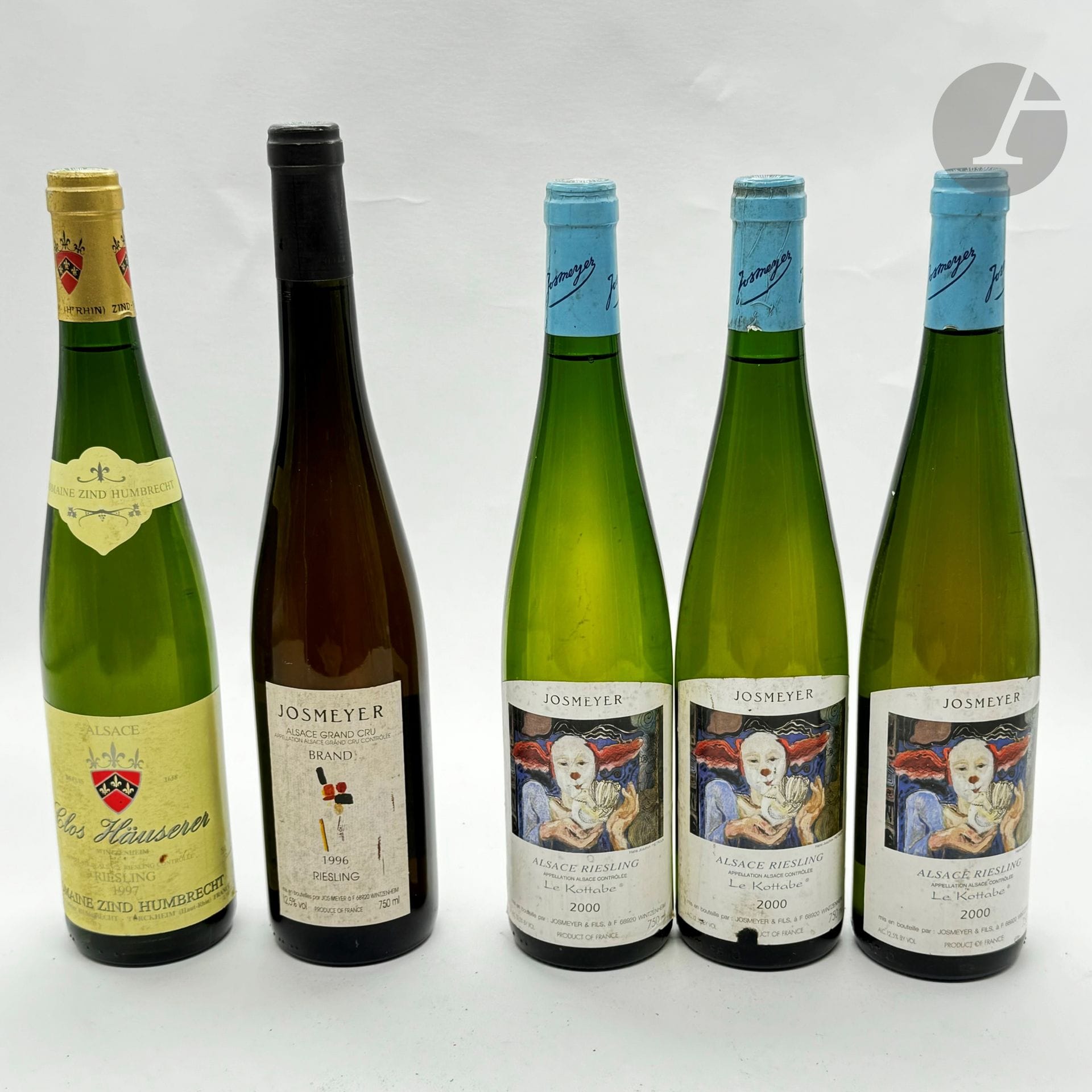 1 B RIESLING CLOS HÄUSERER (e.t.h.), Domaine Zind Humbrecht, 1997
1 B RIESLING BRAND (Grand Cru) (e.t.h.), Domaine Josmeyer, 1996
3 B RIESLING LE KOTTABE (e.a; 2 c.l.a. bas de jupes), Domaine Josmeyer, 2000