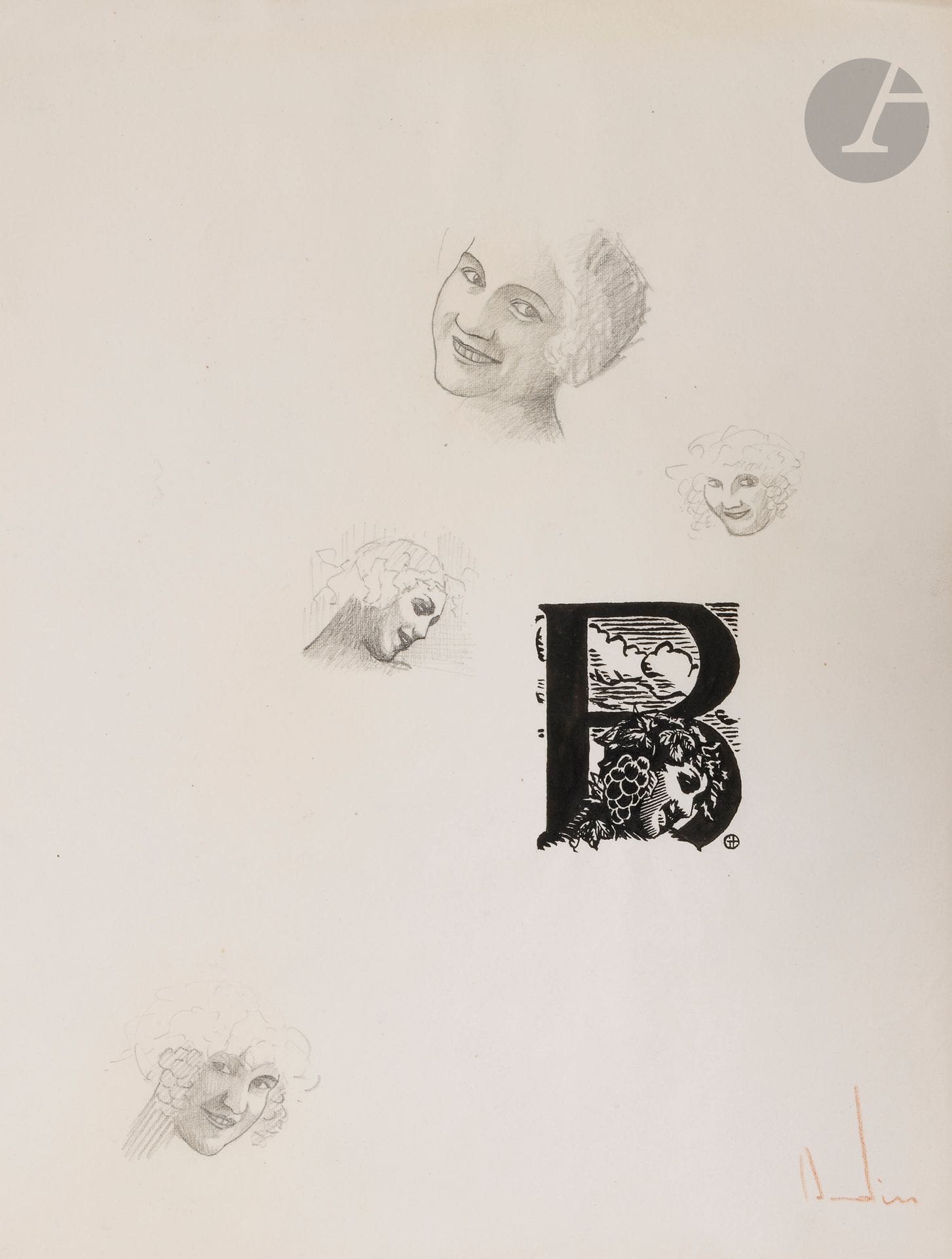 BAUDIN (Georges) - GUÉRIN (Maurice de).
La Bacchante. Poem in prose.
Paris: imagerie de l'oiseau d'or, 1921. - In-4, 327 x 252: (4 blank ff.), XXXVIII pp. (6 first and 4 last blank ff.), printed cover. Paperback, lined cover.

Edition of 221 copies, illustrated with 19 compositions drawn and woodcut by the painter, illustrator, engraver and bookbinder Georges BAUDIN (1882-1960).

UNIQUE EXEMPLAIRE ON ANCIENT JAPAN PAPER, numbered 1, containing separately in an identical cover, the original sketches signed by Baudin (50 sketches on 14 loose leaves), and a suite of artist's proofs on China paper, also signed by the artist.

A very well preserved copy.