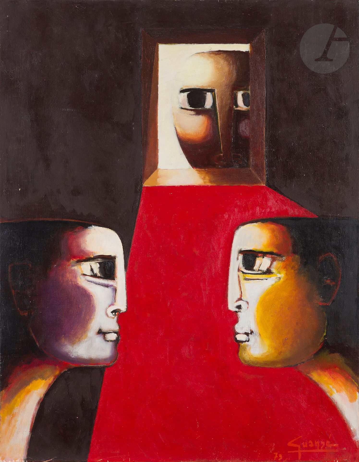 Antonio GUANSE (1926-2008)
Le Témoin, 1973
Huile sur toile.
Signée et datée en bas à droite.
Signée, datée et titrée au dos.
92 x 73 cm

Exposition : 
Fiac, Paris, 1979.