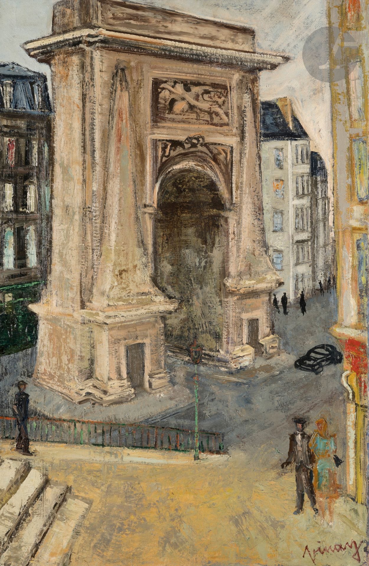 Jean VINAY (1907-1978)
Paris, La Porte Saint-Denis, 1955
Huile sur toile.
Signée en bas à droite.
Signée, datée et titrée au dos.
65 x 100 cm

Bibliographie : 
Éric Mercier, Années 50, La Jeune Peinture, L'Alternative figurative, Tome I, Zurich, Artacatos, 2010, reproduit p. 462.