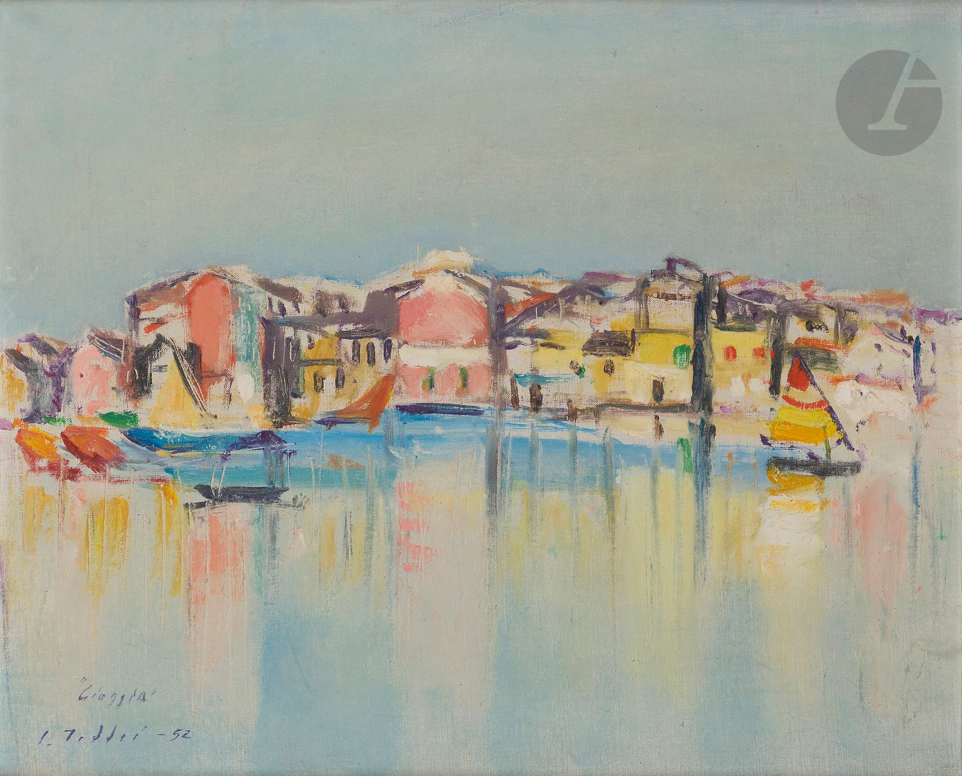 Luigi TADDEI (1898-1992)
Chioggia, 1952
Oil on canvas.
Signed, dated and located lower left.
Signed, dated and located on the back.
40 x 50 cm

Provenance : 
Acquired directly from the artist.