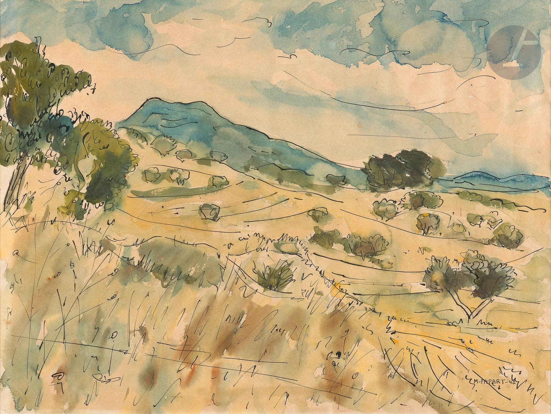 Max PAPART (1911-1994)
Landscape, 1942
Ink and watercolor.
Signed and dated lower right.
30.5 x 41 cm