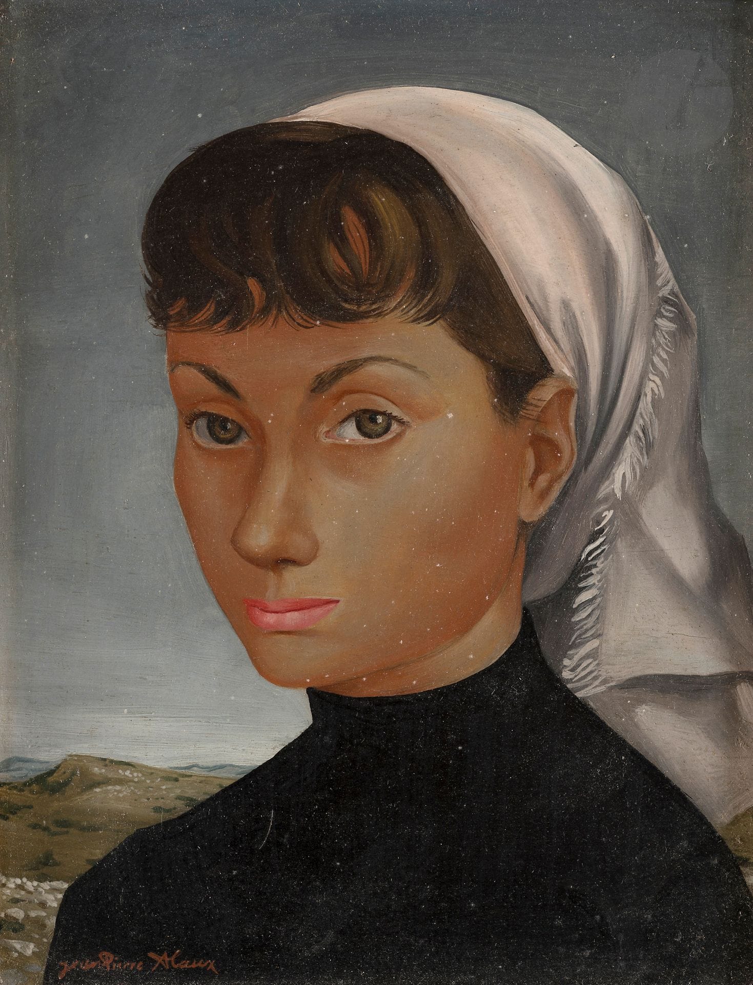 Jean-Pierre ALAUX (1925-2020)
Woman with kerchief, circa 1951
Oil on panel.
Signed lower left.
24 x 19 cm

Bibliography : 
Éric Mercier, Années 50, La Jeune Peinture, Panorama de la Jeune Peinture, Tome II, Zurich, Artacatos, 2010, reproduced p. 418.