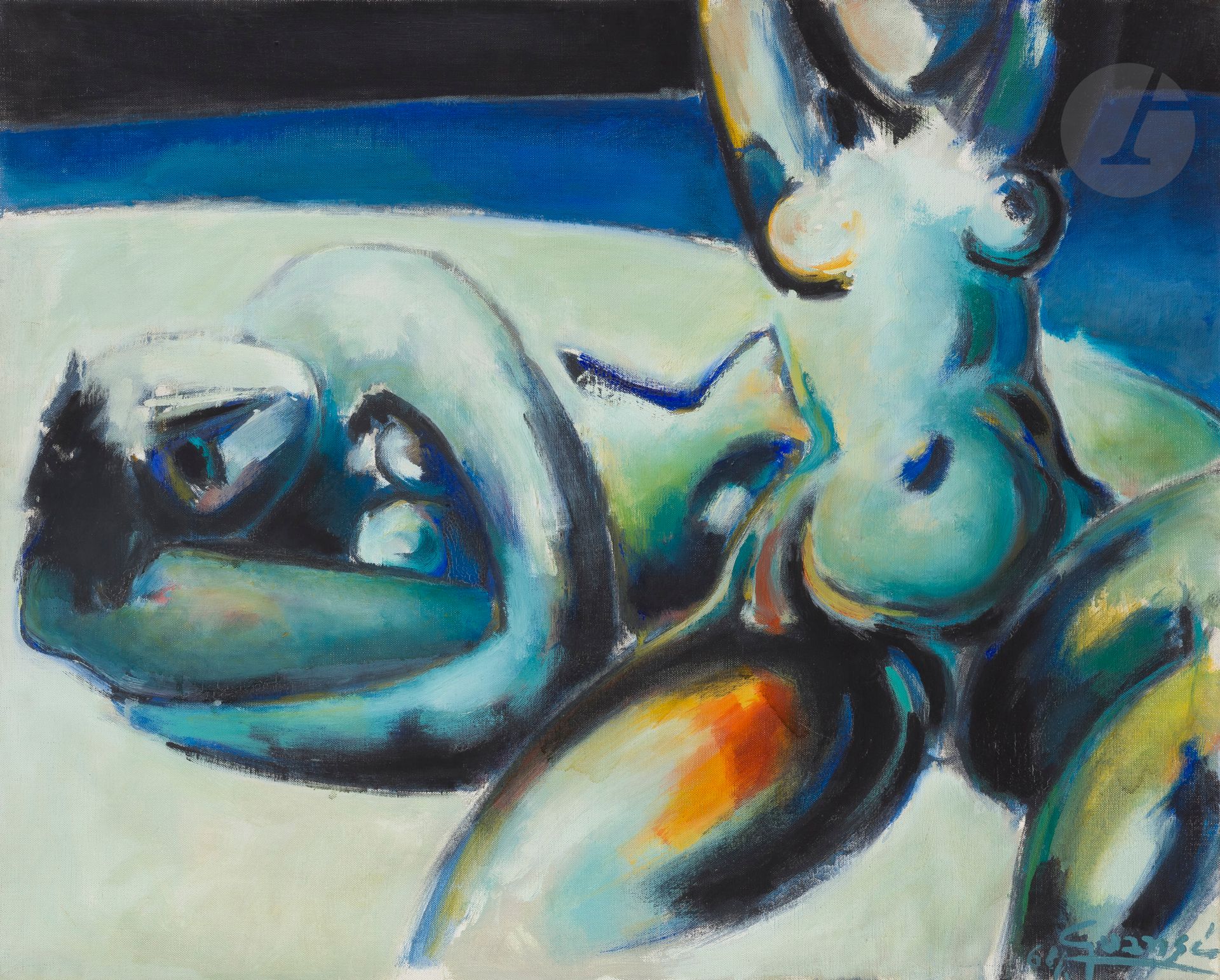 Antonio GUANSE (1926-2008)
Femmes sur la plage, 1968
Huile sur toile.
Signée et datée en bas à droite.
Signée, datée et titrée au dos.
65 x 81 cm