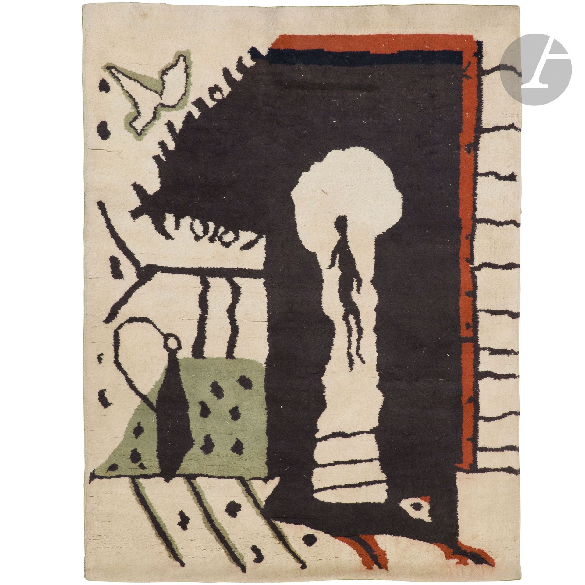 PABLO PICASSO (1881-1973) (D’APRÈS) – GALERIE LUCIE WEILL-SELIGMANN ÉDITEUR 
D’après La Serrure, carton initialement conçu vers [1955]
Tapis au point noué. Laines de couleur. Marquée ©PICASSO brodé au dos. 194x148cm

Bibliographie:
Tapis de maîtres – Arp, Calder, Cocteau, Derain, Ernst, Klee, Léger, Miro, Nicholson, Picasso – Catalogue de l’exposition organisée en 1988 à la Galerie Lucie Weill-Seligmann, Éditions de la Galerie Lucie Weill-Seligmann, Paris, 1988. Modèle identique reproduit page 23.