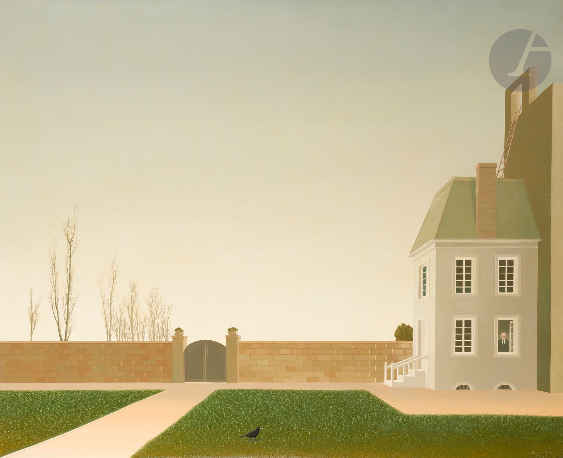 Jean-Claude JOUVIN (b. 1945)
Man with Window and Raven, 1981
Oil on canvas.
Signed and dated lower right.
81 x 100 cm