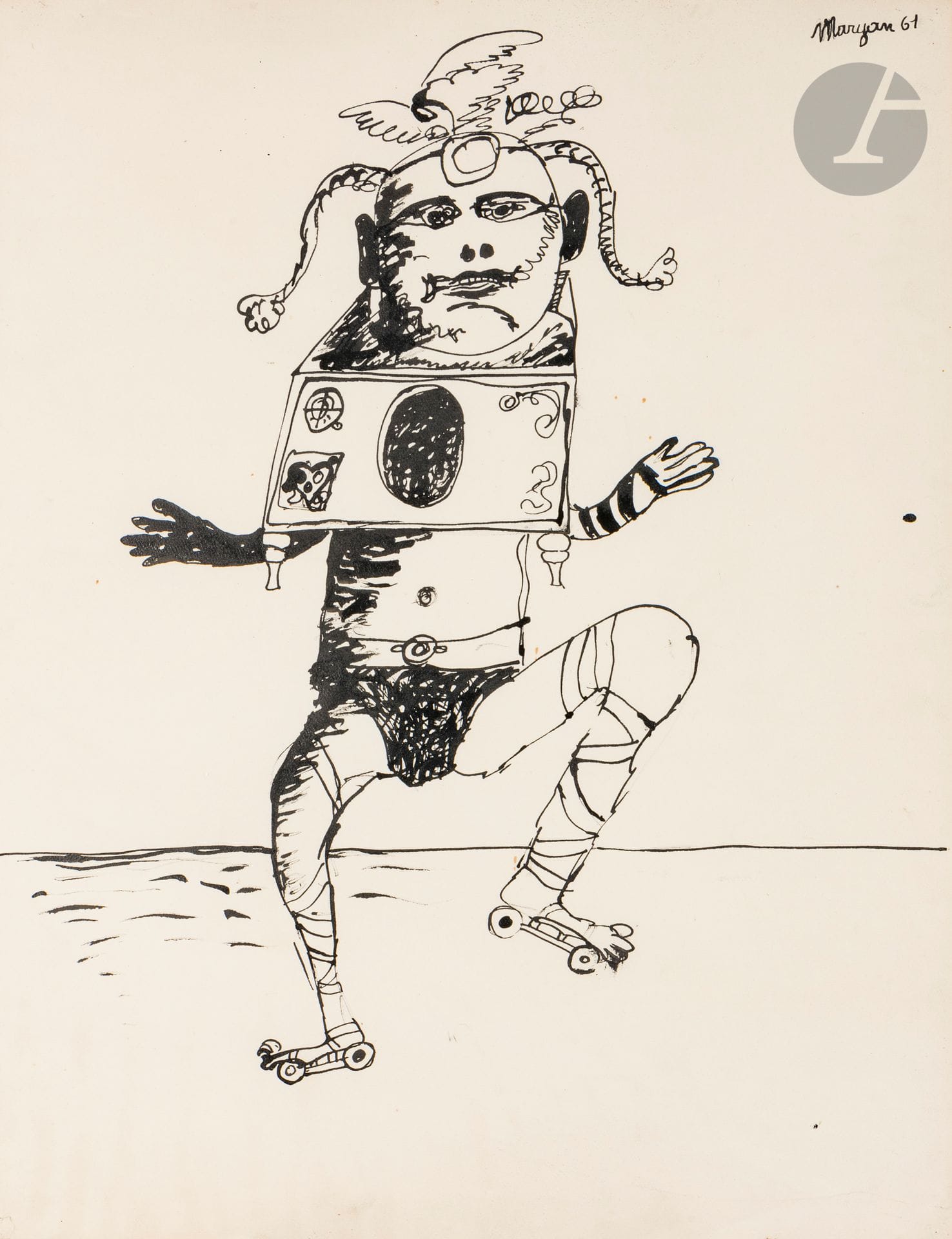 Pinchas Burstein aka Mary MARYAN
(1927-1977)
People on roller skates, 1961
Ink.
Signed and dated upper right.
63.5 x 48.5 cm