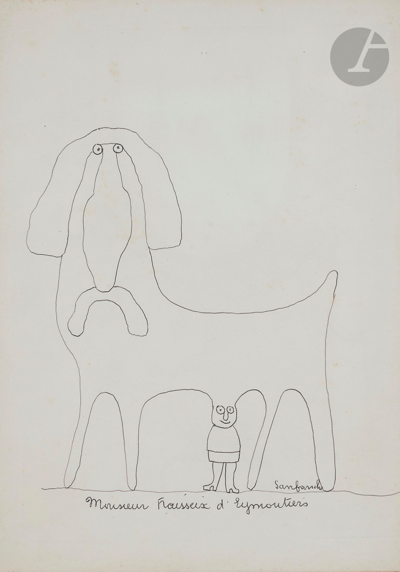 Jean-Joseph SANFOURCHE (1929-2010)
Monsieur Fraisseix d’Eymoutiers
Stylo-bille.
Signé en bas à droite.
Titré en pied.
29,5 x 21,5 cm