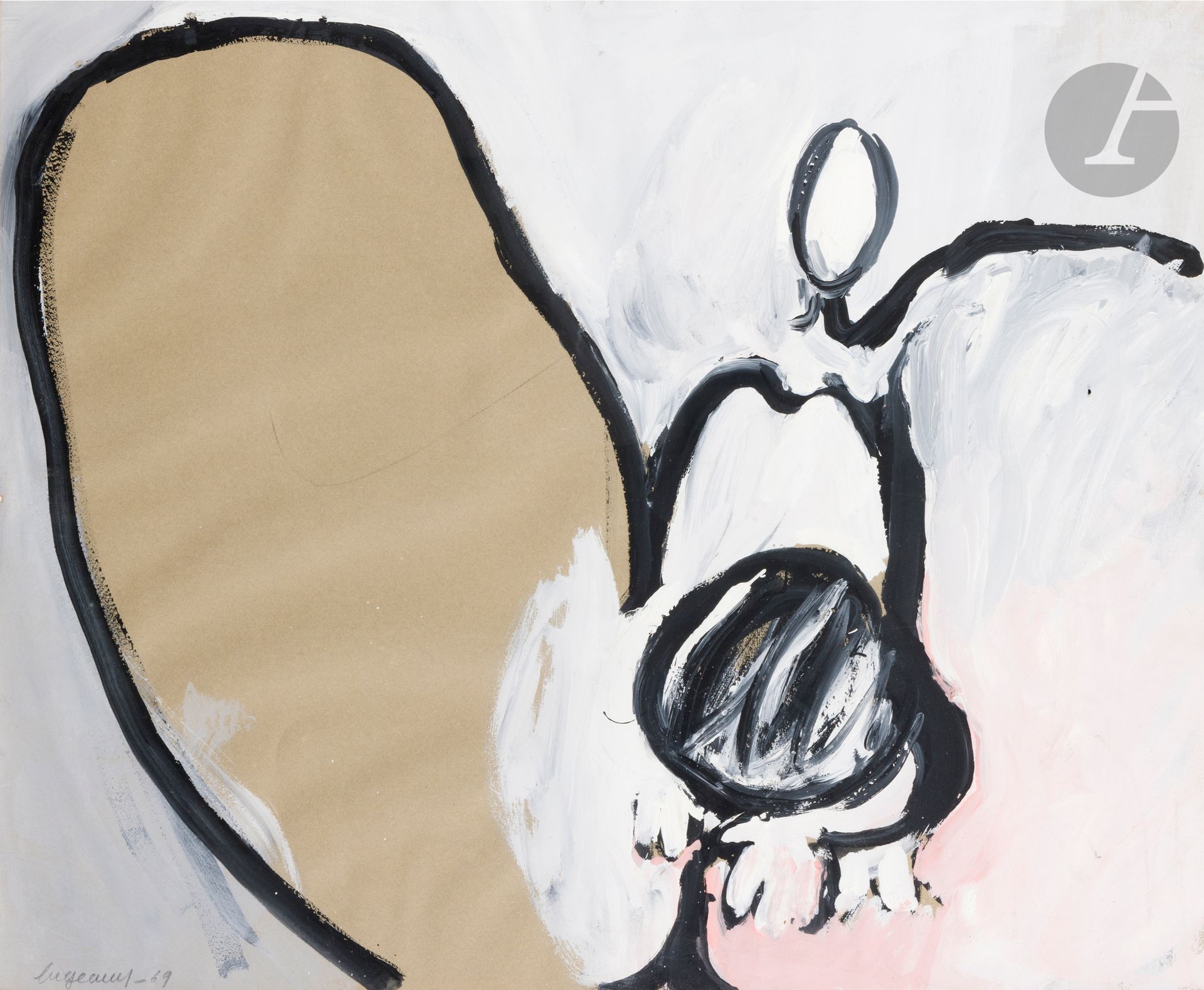 Marie-Claude BUGEAUD (born 1941) 
Character, 1969 
Acrylic on paper. 
Signed and dated lower left. 
50 x 60 cm