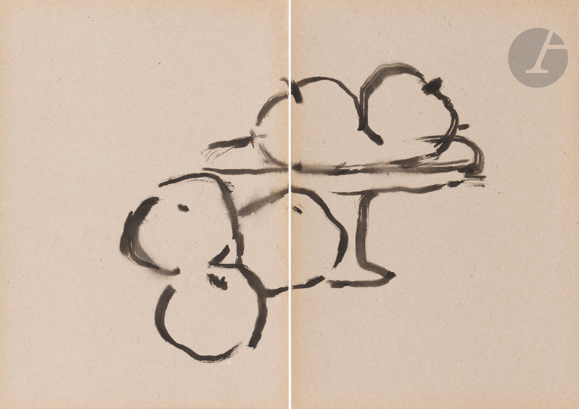 T’ANG Haywen [chinois] (1927-1991) 
Nature morte aux pommes, 1975 
Encre sur carton Kyro - Diptyque. 
Non signée. 
29,5 x 42 cm 
 
Cette œuvre sera incluse dans le Catalogue Raisonné T’ang Haywen en préparation par T’ang Haywen Archives et Monsieur Philippe Koutouzis sous le numéro : MDENS - KY - 46.