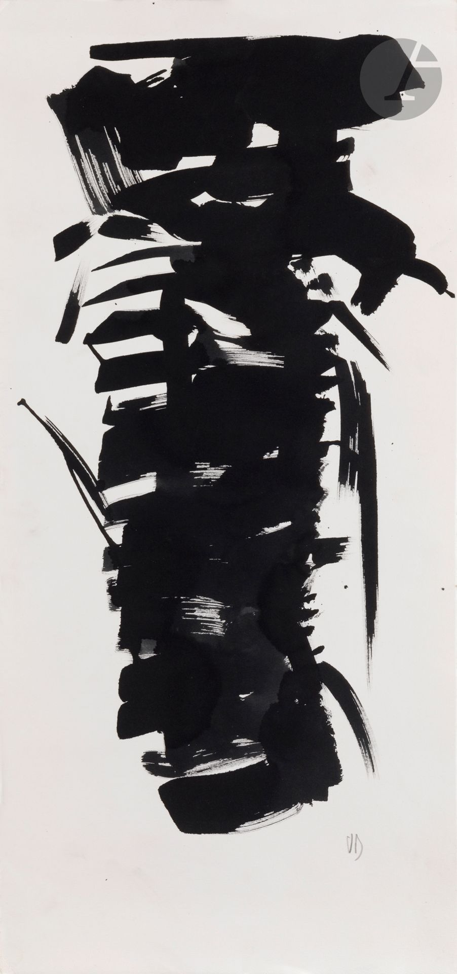 Olivier DEBRÉ (1920-1999) 
Signe-personnage 
Encre et lavis d’encre. 
Monogrammée en bas à droite. 
76 x 35,5 cm