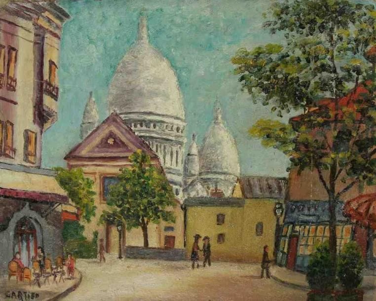 M. CARTIER (XXe siècle)
Paris, le Sacré-Coeur à Montmartre. Huile sur carton. Signée en bas à gauche. 24 x 30 cm