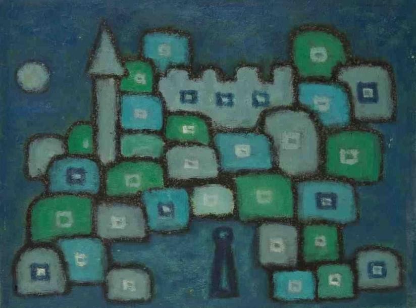 Meyer LAZAR (1923-1995)
Village la nuit. Huile sur panneau. Signée en haut à gauche. 27 x 35 cm