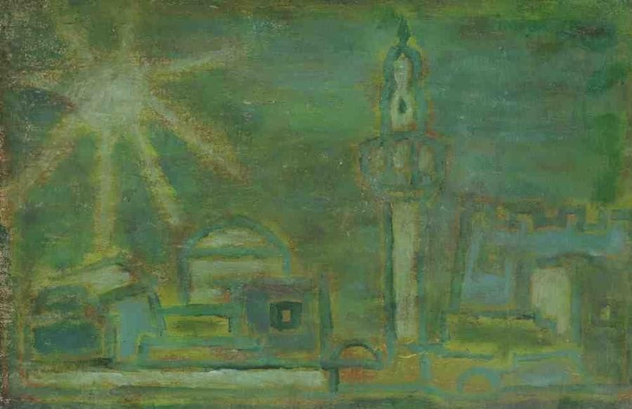 Meyer LAZAR (1923-1995)
Ville verte au soleil. Huile sur carton. Signée en haut à droite. 27 x 35 cm