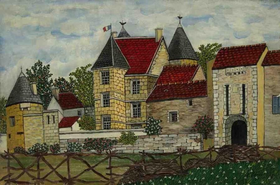 Miguel Garcia VIVANCOS (1895-1972)
Château de Faulin à Lucy-sur-Yonne, 1947. Huile sur toile. Signée en bas à droite. Signée, datée, titrée et dédicacée au dos. (Petits manques). 28 x 41 cm