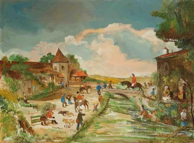 Jean FOUS (1901-1971)
Le retour de la Chasse. Huile sur panneau. Signée en bas à gauche. 54 x 73 cm
