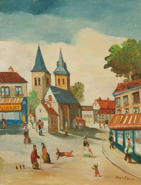 Jean FOUS (1901-1971)
La place du village. Huile sur isorel. Signée en bas à droite. 27 x 25 cm
