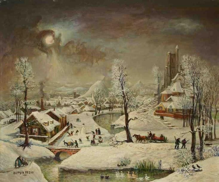 Jean RAFFY LE PERSAN (1920-2008)
Les joies de la neige. Huile sur panneau. Signée en bas à gauche. 54 x 65 cm